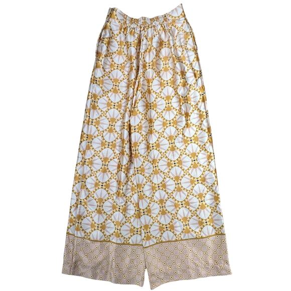 House of Harlow 1960 Satin Wide Leg Pants XS Boho Gold Pink High Waist Art Deco - Picture 4 of 13